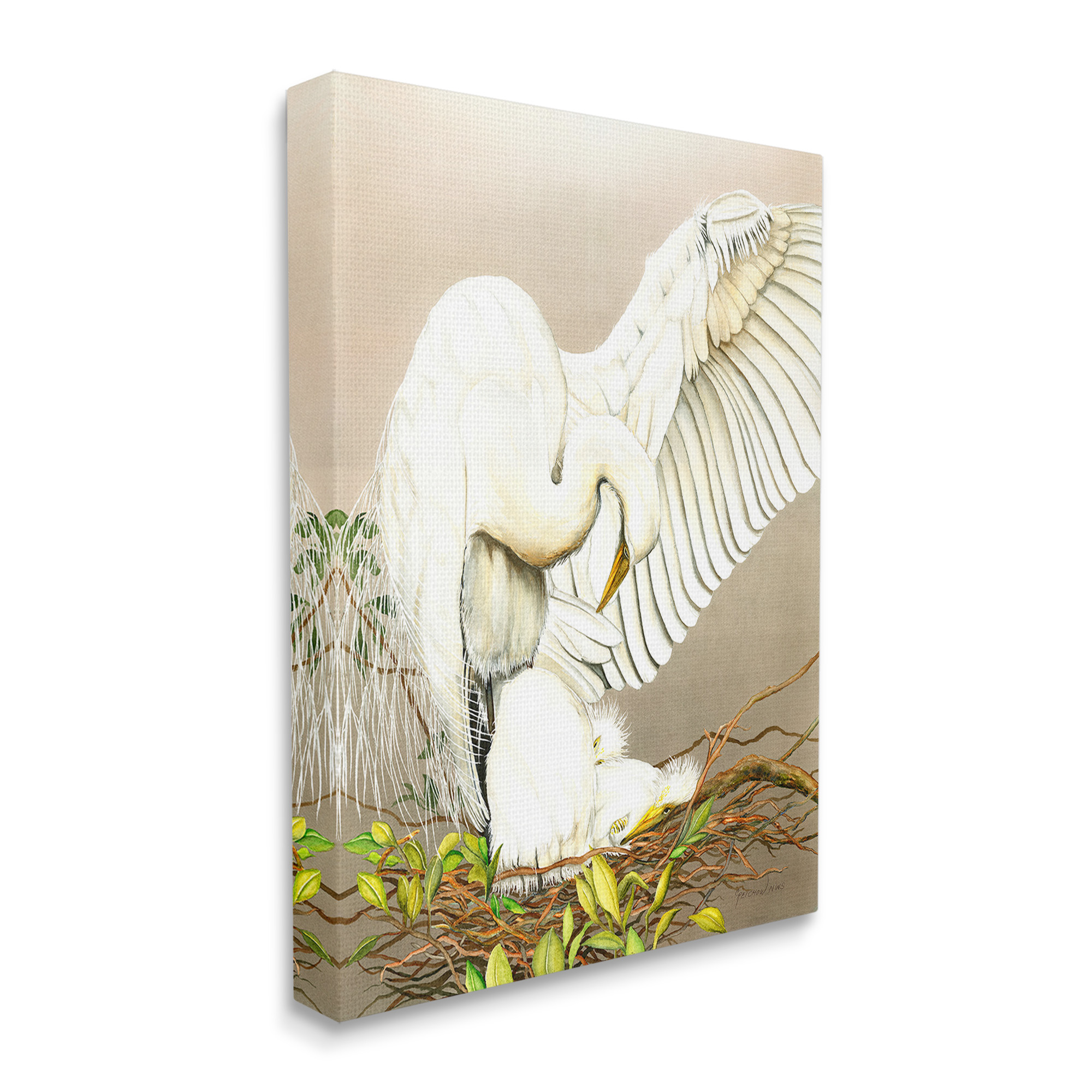 Stupell Industries White Bird & Nest Animals & Insects Painting Gallery Wrapped Canvas Art Print Wall Art, 36 x 48