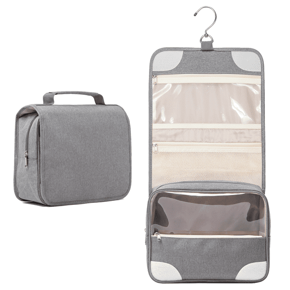 Vorspack Toiletry Bag for Women, Large Cosmetic Bag with Metal Swivel Hook, Hanging Travel Toiletry Bag for Men Girls, Grey