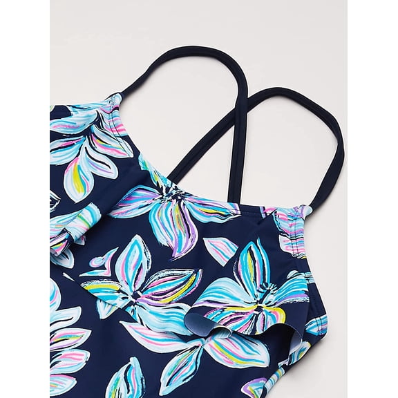 Kanu Surf Girls' Charlotte Flounce Tankini Beach Sport 2-Piece Swimsuit 10 Charlotte Navy Floral