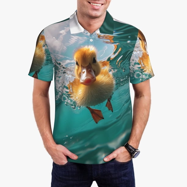 Fotbe Underwater Swimming Duck Camiseta Polo de Golf para Hombre con Estampado – Camisa Deportiva Transpirable con Cuello Abotonado-Medium