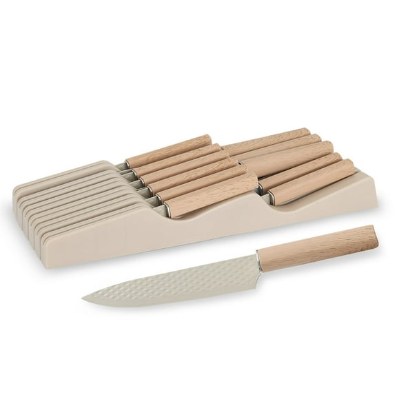 In-Drawer Kitchen Knife Set, 12 Pieces Knife Block Set with In-Drawer Knife Organizer, Sharp & Non-stick Stainless Steel Chef Knife Set, Kitchen Knives Set for Kitchen Home Apartment