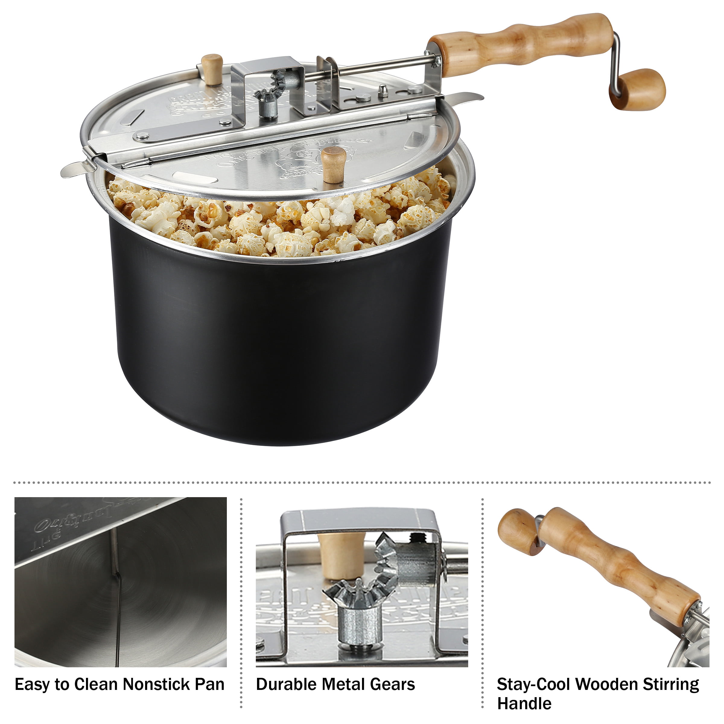 Great Northern Popcorn Stovetop Popcorn Maker With Wooden Handles, Silver,  5qt (529019ECS)