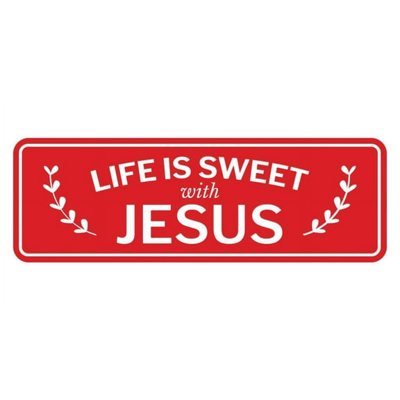 Signs ByLITA Standard Life Is Sweet With Jesus Door or Wall Sign Easy Installation | Durable Construction | Religious Greetings | Sunday School Welcome Signs | Church | Faith Sign (Red) - Large