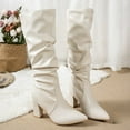 thumbnail image 6 of Dakaela Knee High Boots for Women Pointy Toe High Heels Slouch Fall Boots Leather Dress Tall Boot for Party Prom White 9, 6 of 8