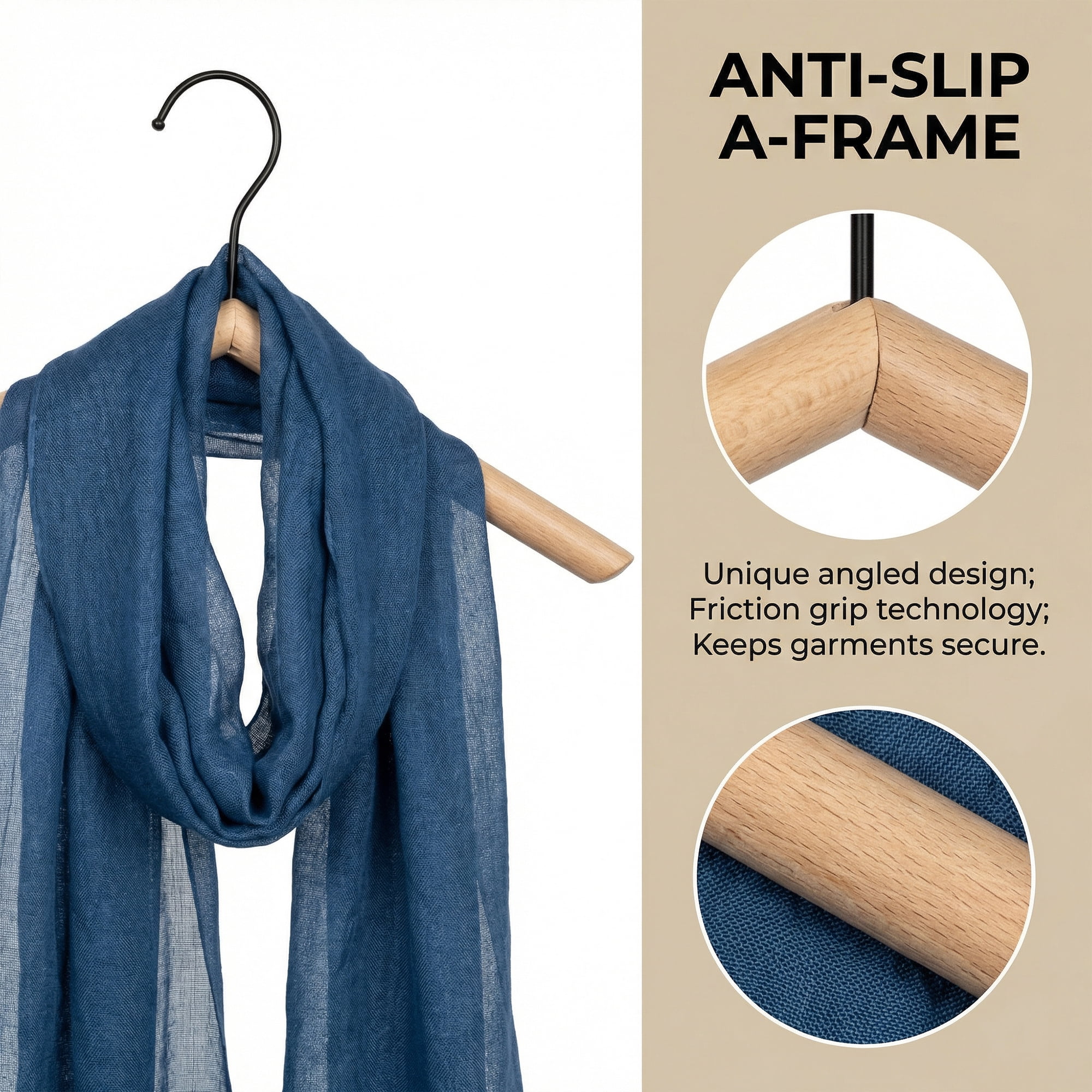 Unique Bargains 2Pcs Wood Space Saving Sleek Hangers Black