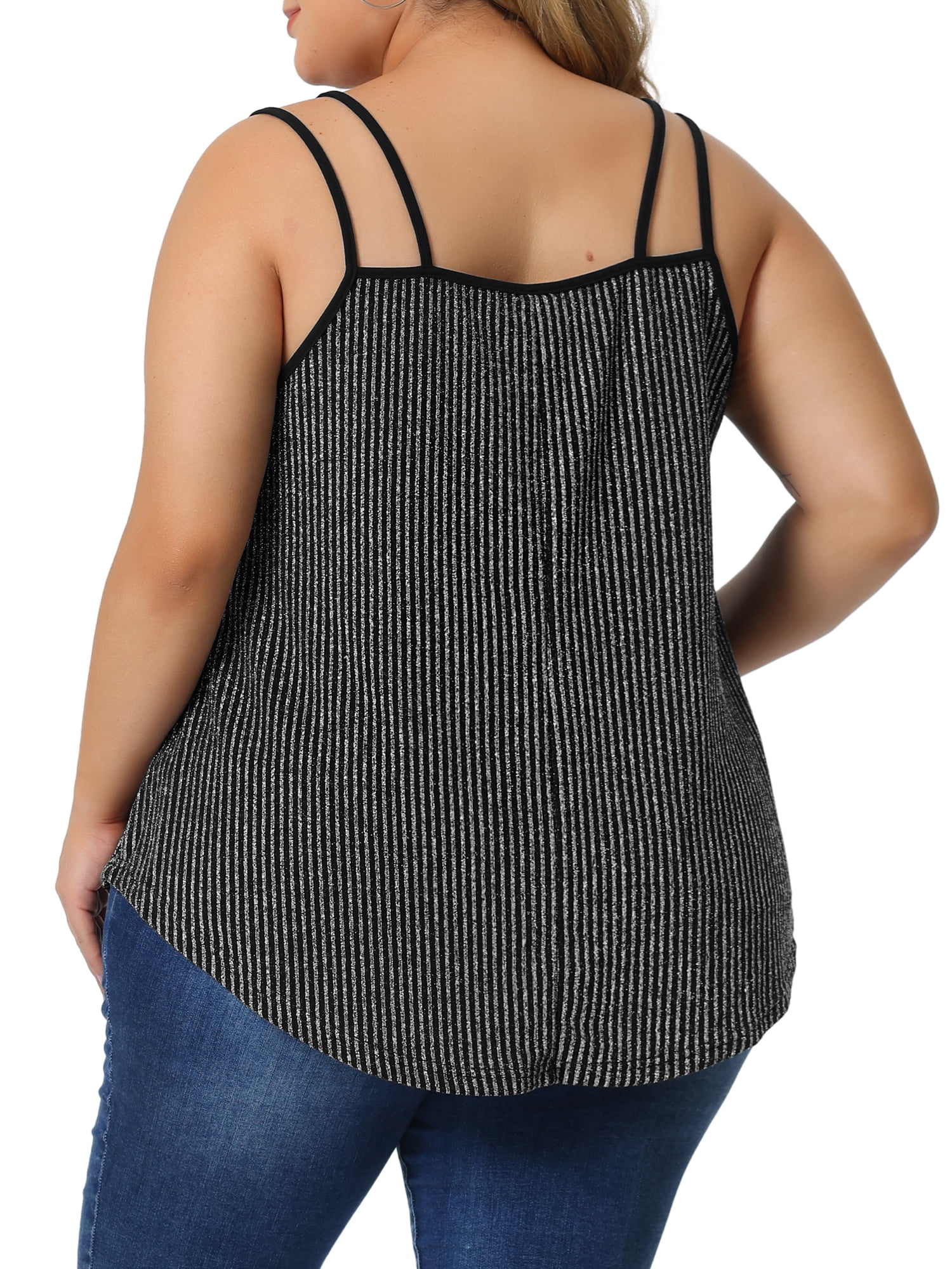 Unique Bargains Women's Plus Size Sparkle Silvery Sleeveless Spaghetti Strap Tank Tops 1X Silver