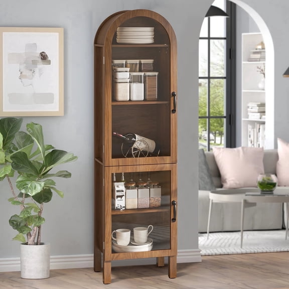 Arched Storage Display Cabinet with Door, Kitchen Pantry Storage Cabinets, Accent Curio Cabinet Bookcase for Living Room