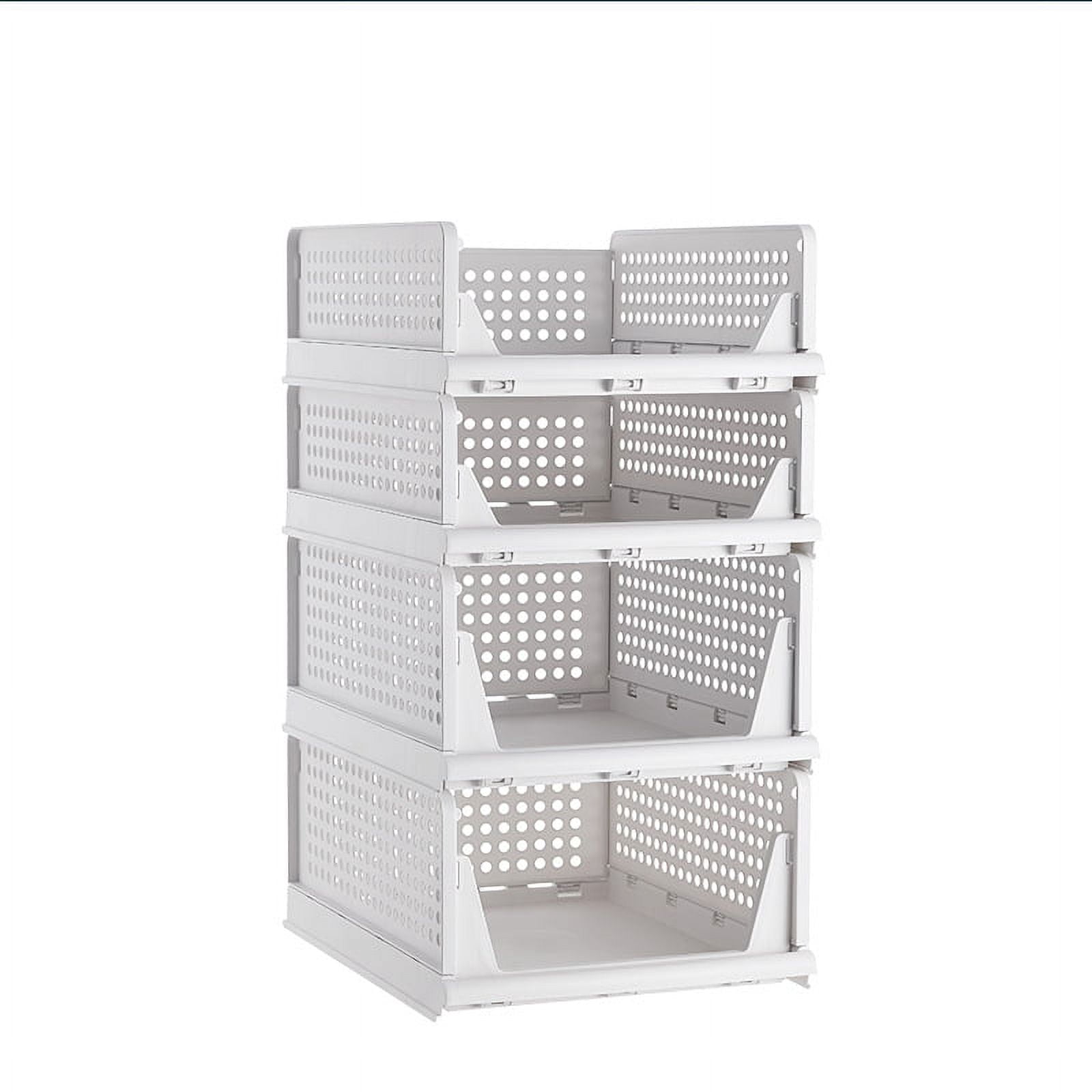 Folding Closet Organizers Storage Box, 4 Count Stackable Storage Basket, Closet Organizers and Storage Drawer Shelf Storage,for Wardrobe Cupboard Kitchen Bathroom Office, 4L