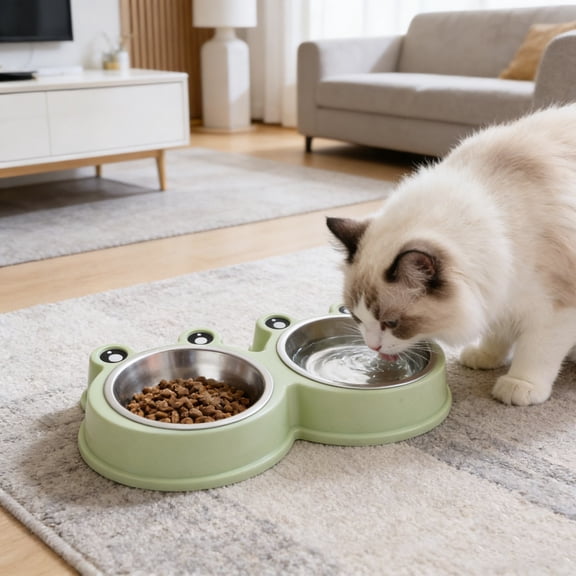 Tuvgenk Dog & Cat Bowl Non-Skid Pet Food Water Bowl Green No Spill Plastic Cat Dish Pet Feeder for Small Dog