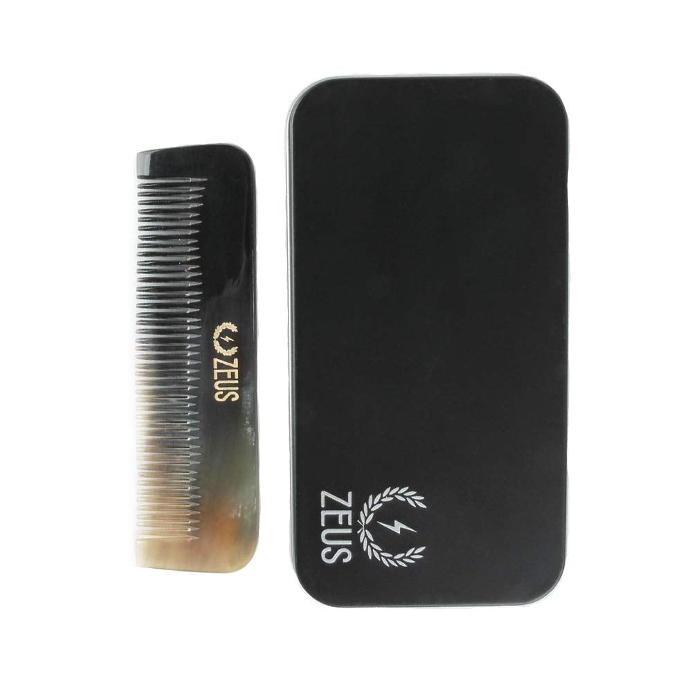 Zeus Natural Horn Medium Tooth Beard Comb in Deluxe Tin - Beard Comb for Men!
