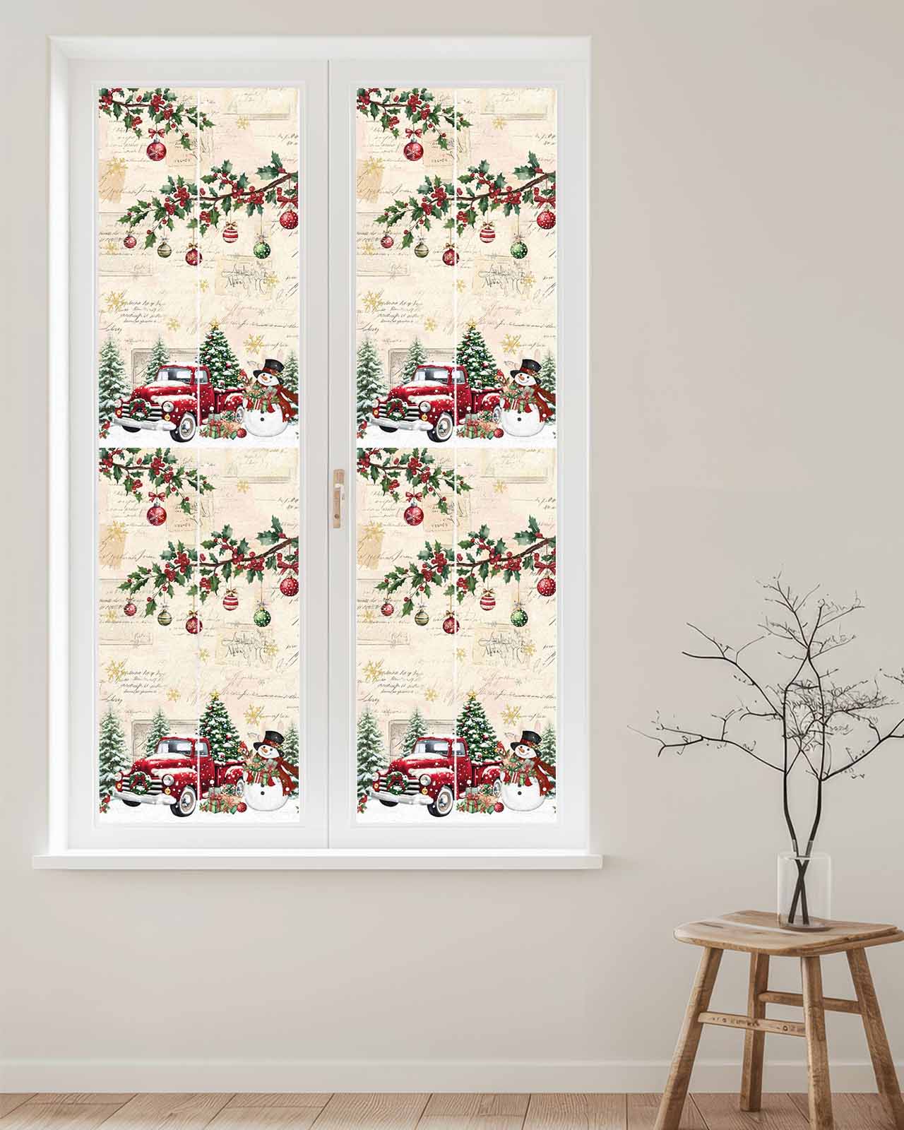 Christmas Window Privacy Film Stained Glass Window Film Decorative Windows Cover Static Windows Cling for Glass Door Xmas Snowman Truck Snowflake Tree Balls Vintage Stickers for Bathroom 29.5"x118"
