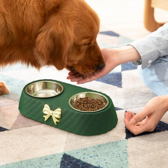 Outdoor Food and Water Bowl Set Slow Cat Feeder,Indoor Cats Food Bowls Food Bowl,Pet Feeding Bowl Puppy Dog Bowl,Stainless Steel Cat Water Bowl Kitty Bowl