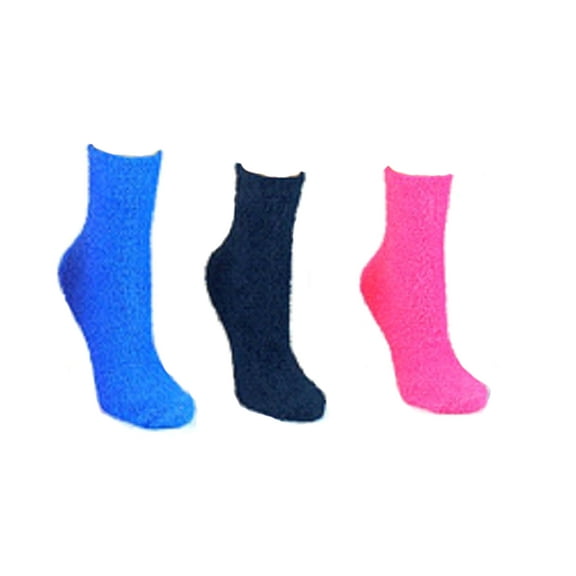 EROS Fuzzy Socks 3 Pack Lounge Socks - size 9-11, Women's Hot Pink/Navy/Medium Blue