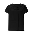 thumbnail image 5 of Aboser Asymmetrical Shirts for Women Trendy Cotton Linen Tops Dressy Casual Short Sleeve T Shirt Solid Color Beach Blouse Breathable Cozy Tunic Top Black L, 5 of 7