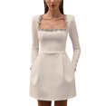 thumbnail image 1 of Vestido Midi Ajustado de Terciopelo para Mujer, Elegante Vestido de Cóctel de Larga con Escote Cuadrado y Dobladillo con Volantes Crema L, 1 of 9