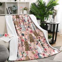 Poodle and Flowers Floral Blanket,Comfortable Soft Flannel Throw Blanket,All Season,Warm Lightweight Blankets for Sofa Bed Couch Living Room Chair,50"x60"(130x150cm)