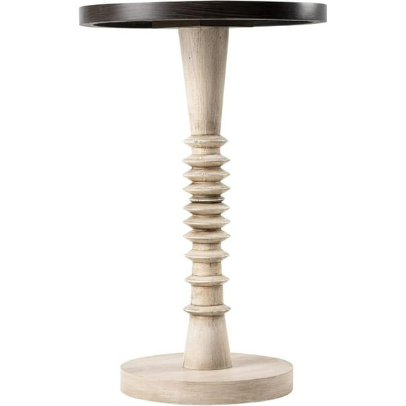 Pedestal Small End Table, Contemporary Side Table with Black Base and White Top