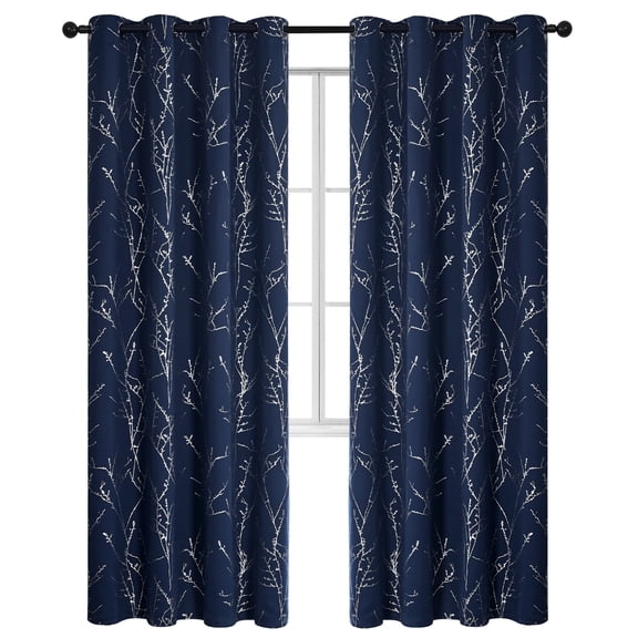ZOPZO Blackout Curtains, Thermal Insulated, Navy Blue, 52W x 84L Inch, Room Darkening Drapes Tree Branches Pattern for Bedroom Modern Home