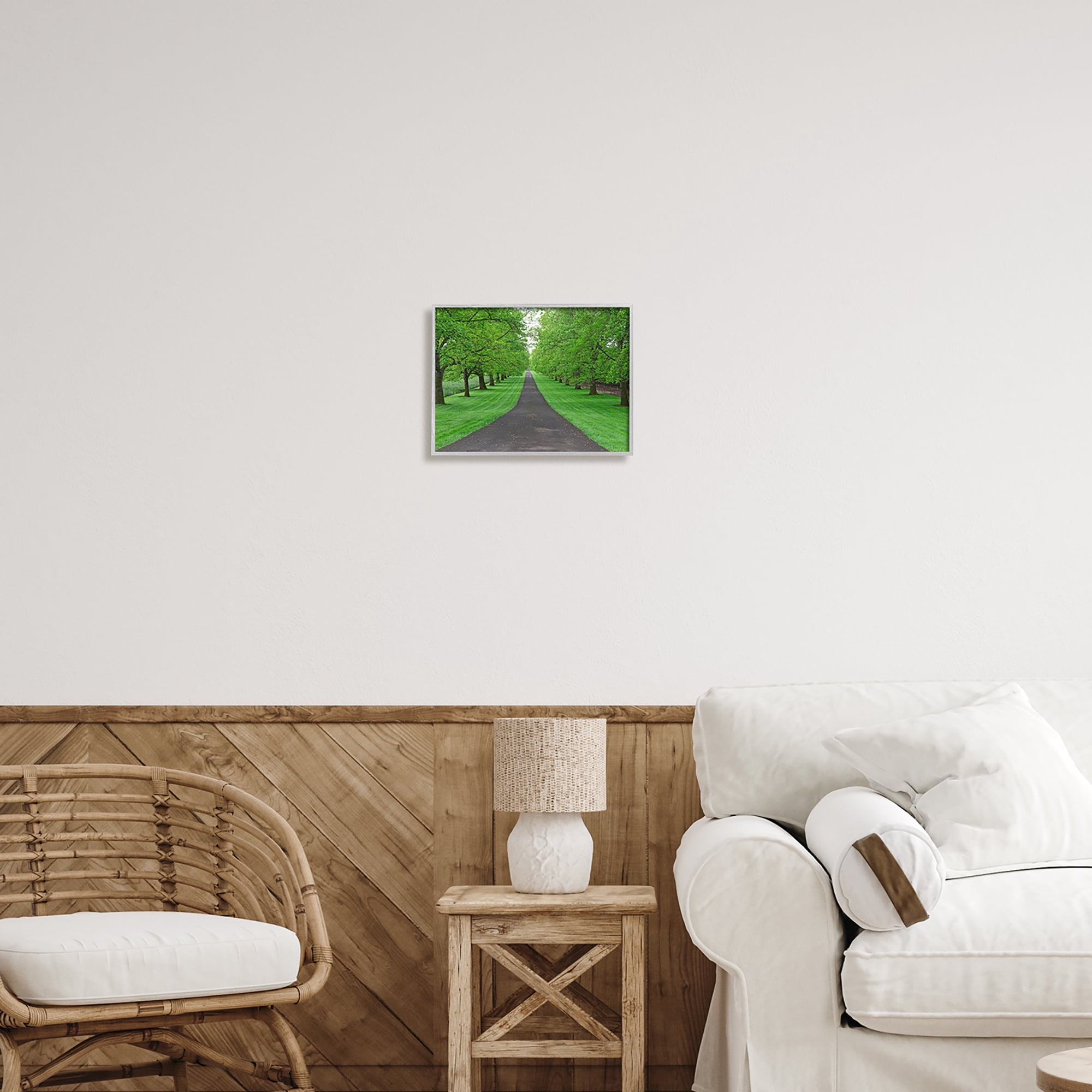Stupell Industries Tree Grove Path Landscape Nature Photography Gray Framed Art Print Wall Art, 14 x 11