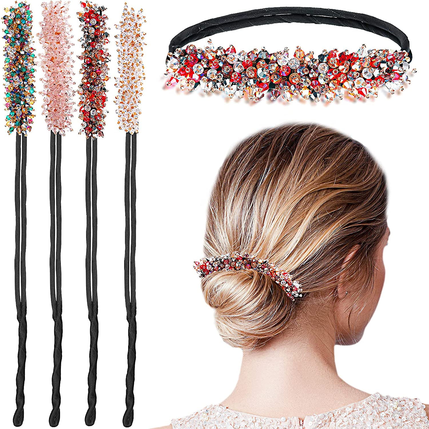 4 Pieces Rhinestone Hair Bun Maker Magic Hair Styling Deft Bun Elegant Easy Bun Maker for Hair Multicolored Convenient Hairstyle Tool DIY Hair Bun Accessories for Women Girls (Dark Color) 4 Pieces Rhinestone Hair Bun Maker Magic Hair Styling Deft Bun Elegant Easy Bun Maker for Hair Multicolored Convenient Hairstyle Tool DIY Hair Bun Accessories for Women Girls (Dark Color)