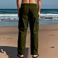 thumbnail image 7 of Men's Linen Four Seasons Thin Breathable Cargo Multi-pocket Pants, Loose Casual Wide Leg Trousers for Travel and Comfort,Army Green,L, 7 of 7