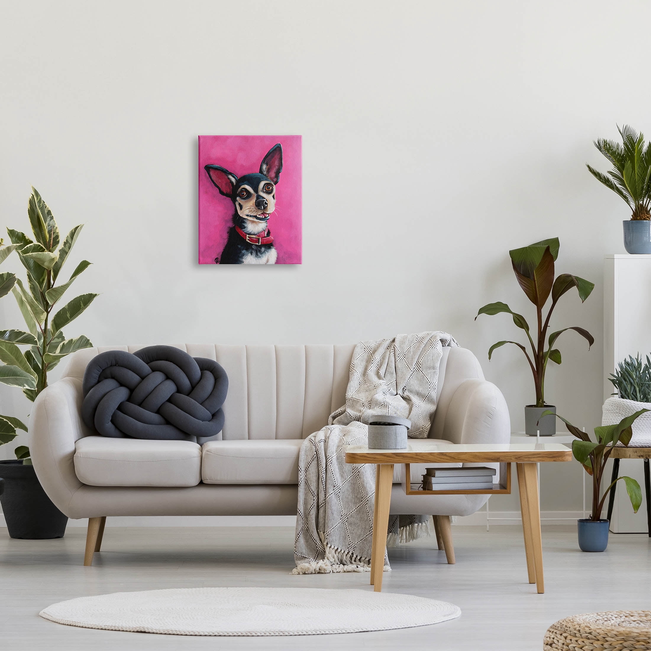 Stupell Industries Bold Pink Chihuahua Portrait Painting Gallery Wrapped Canvas Print Wall Art, Design by Lucia Stewart
