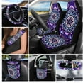thumbnail image 2 of Yuyamidu Boho Mandala Flower Car Seat Covers Full Set of 15 Purple Auto Steering Wheel Cover Seat Belt Pads Coasters Trash Bin Hanging Storage Bag Cup Holders Rearview Mirror Cover Key Ring, 2 of 7
