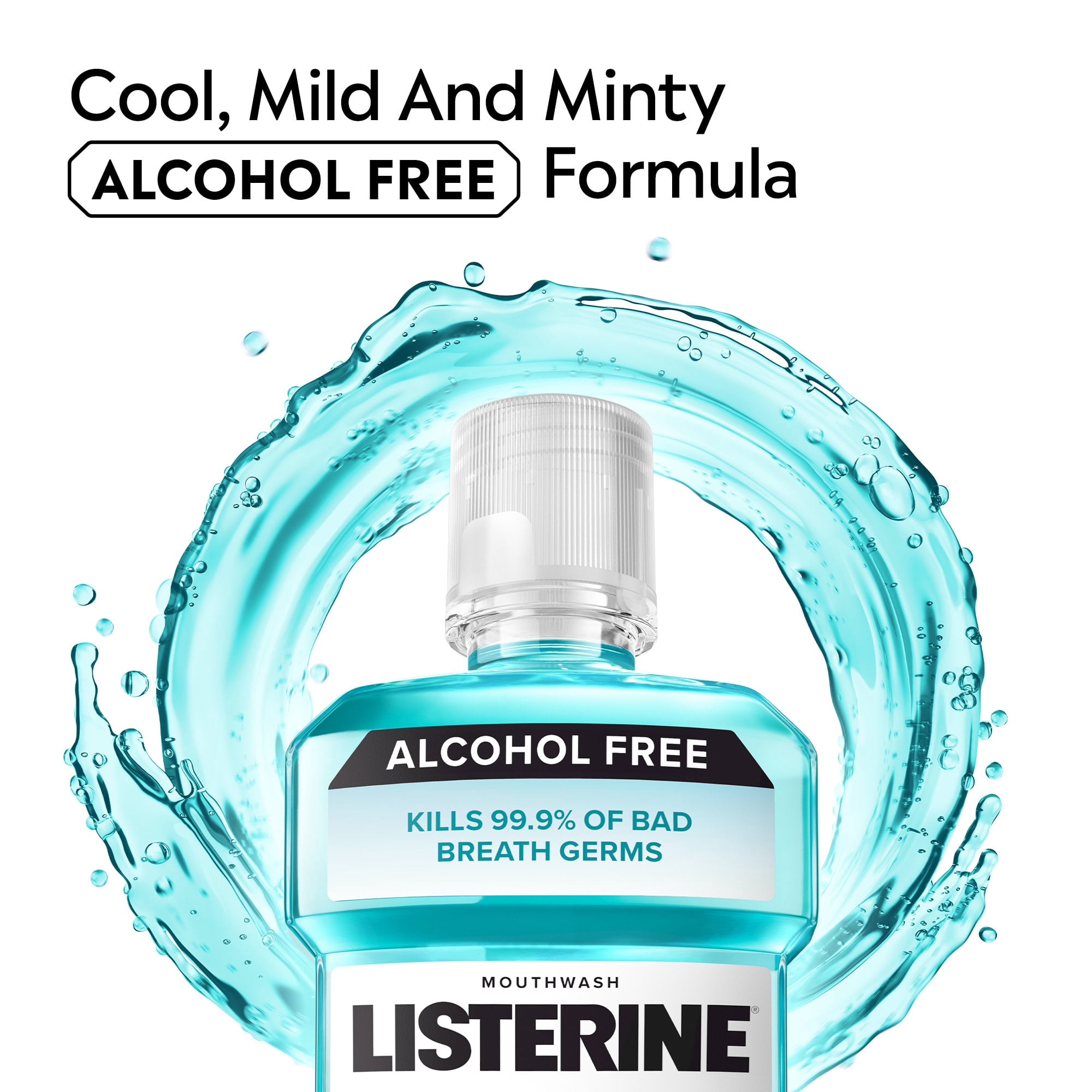 (3 pack) Listerine Cool Mint Alcohol Free Mild Oral Care Mouthwash for Bad Breath, Cool Mint Mild, 1.5 L
