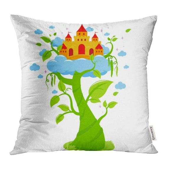 EREHome Green Jack Magic Beanstalk and Castle in The Clouds Bean Fairy Fairy Tale Fairytale Pillow Case Pillow Cover 18x18 inch Throw Pillow Covers