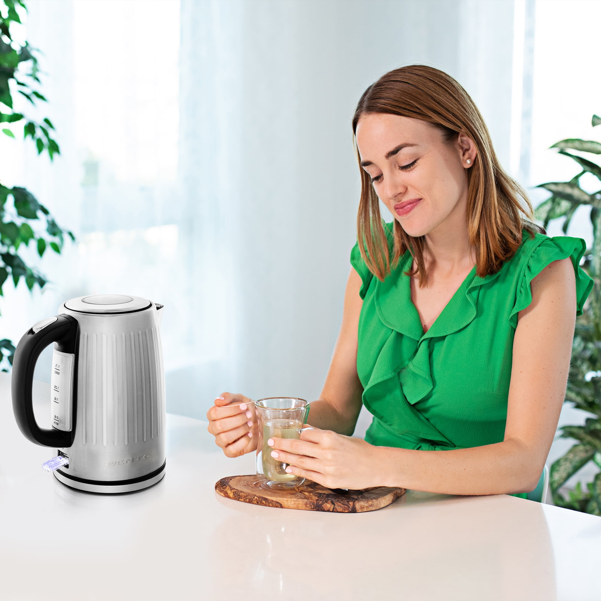 OVENTE Stainless Steel Electric Kettle Hot Water Boiler 1.7 Liters -  Powerful 1750W BPA Free with Auto Shut Off & Boil Dry Protection, Portable
