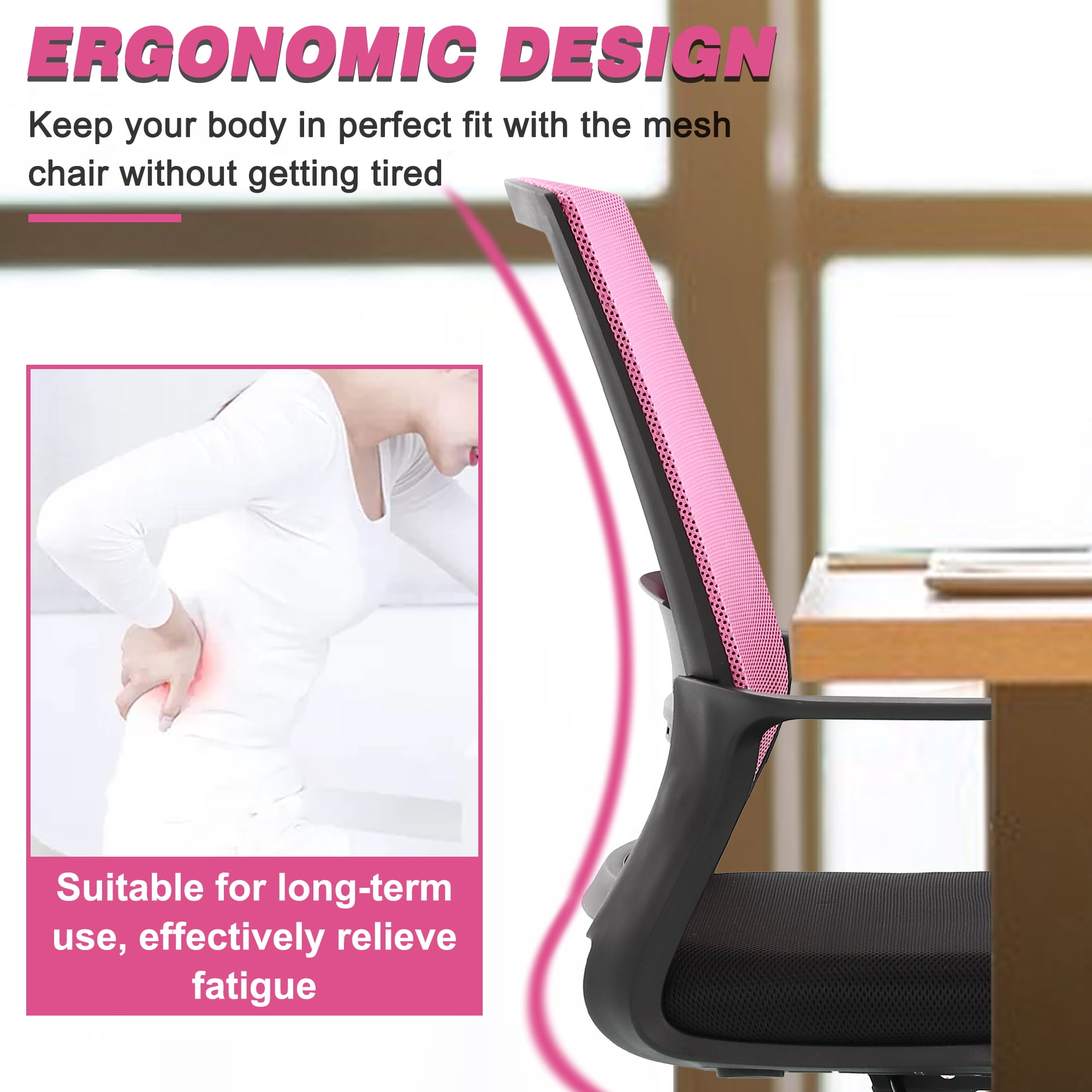 BestOffice Ergonomic Office Chair, Lumbar Support, Swivel Rolling for Women(Pink)