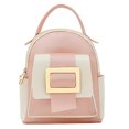 thumbnail image 1 of Fashion Mini Backpack Women PU Leather Patchwork Designer Shoulder Bag Portable Female Travel Backpack Pink, 1 of 6