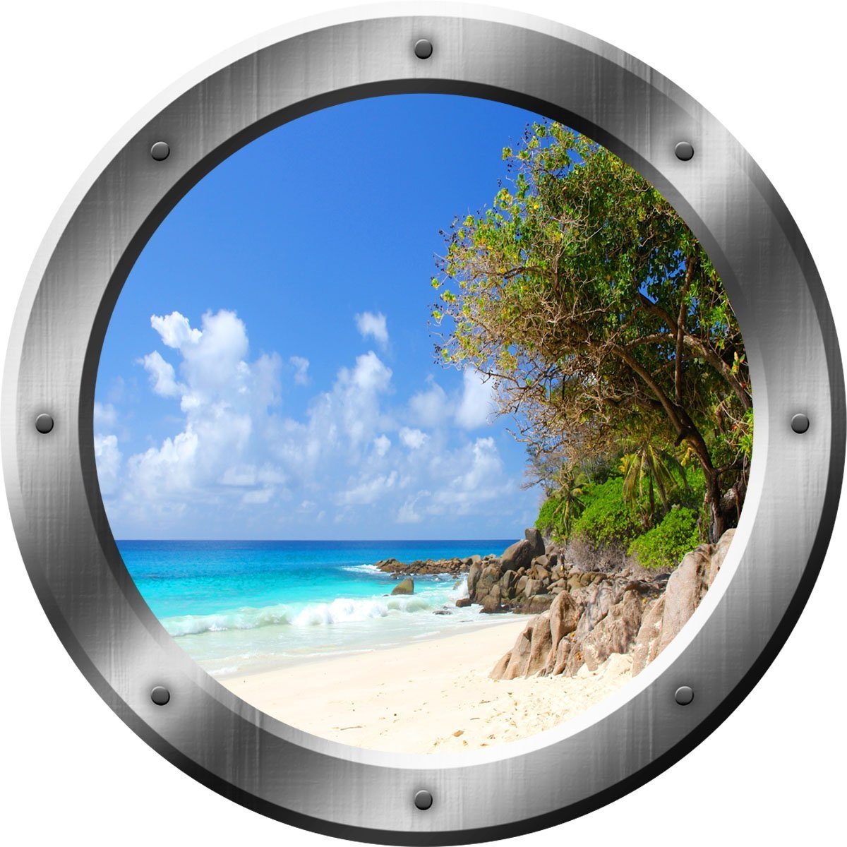 VWAQ Tropical Island Wall Decal Tropical Beach Wall Sticker Porthole Decor - SP35 (20" Diameter)