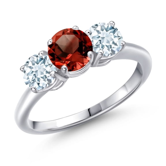 Gem Stone King 925 Sterling Silver Red Garnet and Sky Blue Aquamarine Engagement Ring for Women | 2.00 Cttw | Round 6MM | Gemstone January Birthstone | Size 7