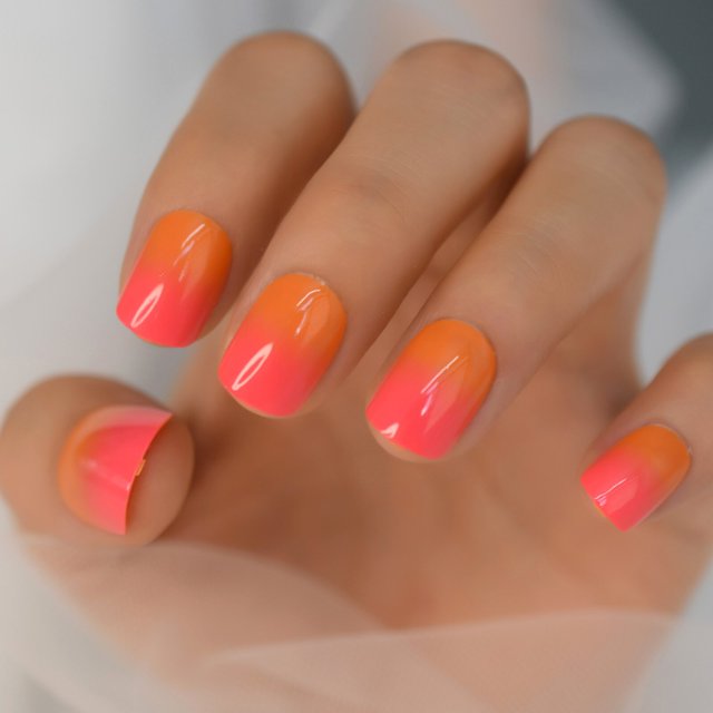 Uñas postizas reutilizables Prensa en las uñas Uñas de gel brillantes de alta luz Rosa Cuadrado corto Damas Uñas Manicura Consejos de arte Tan Jianjun unisex