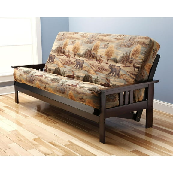 Full Size Futon Frame - Convertible Sofa Bed - Hardwood Mission Style - Espresso Finish