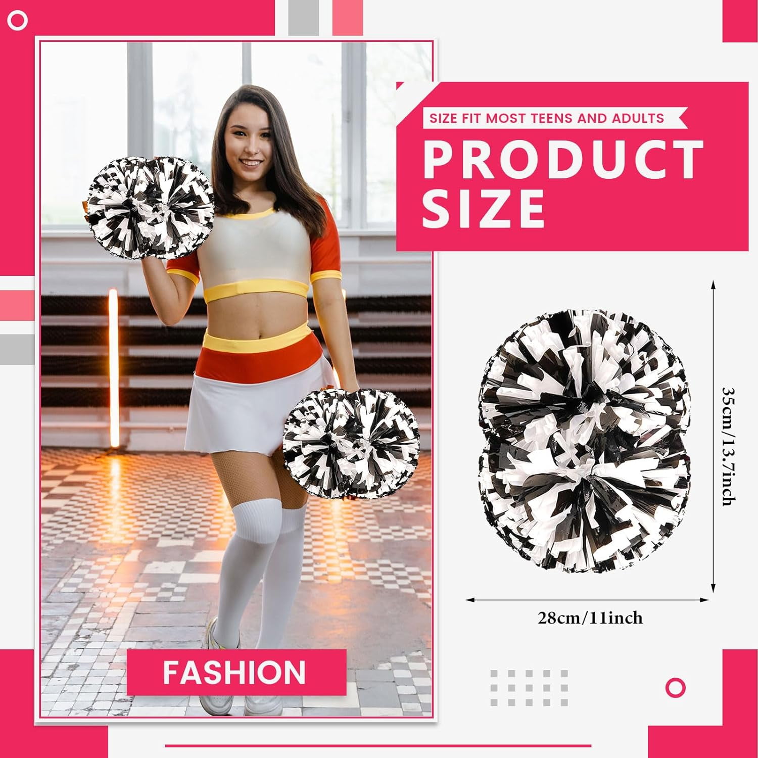 12 PCS pom poms Cheerleading,13.8inch Sports Team Spirits Cheering Squad Dance Training with Handle