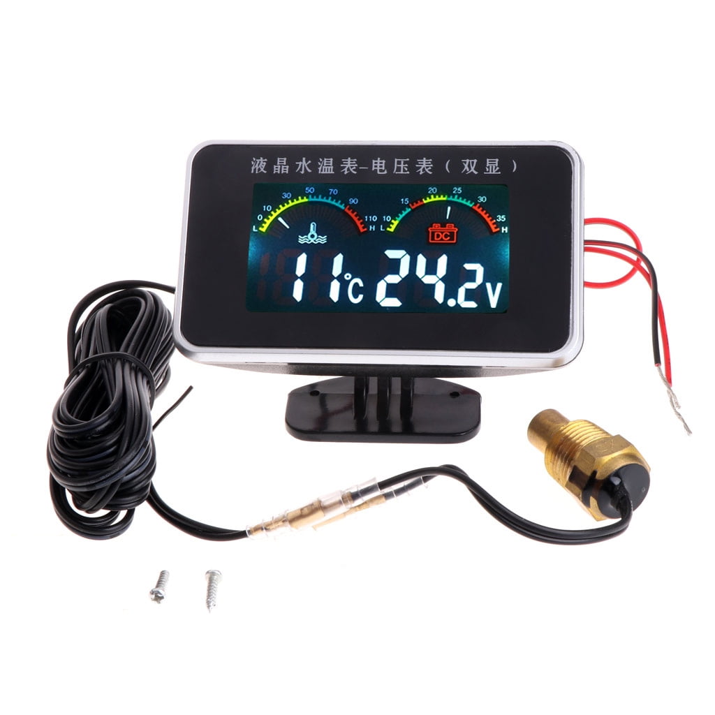 12V/24V Car LCD Water Temperature Meter Thermometer Voltmeter Gauge