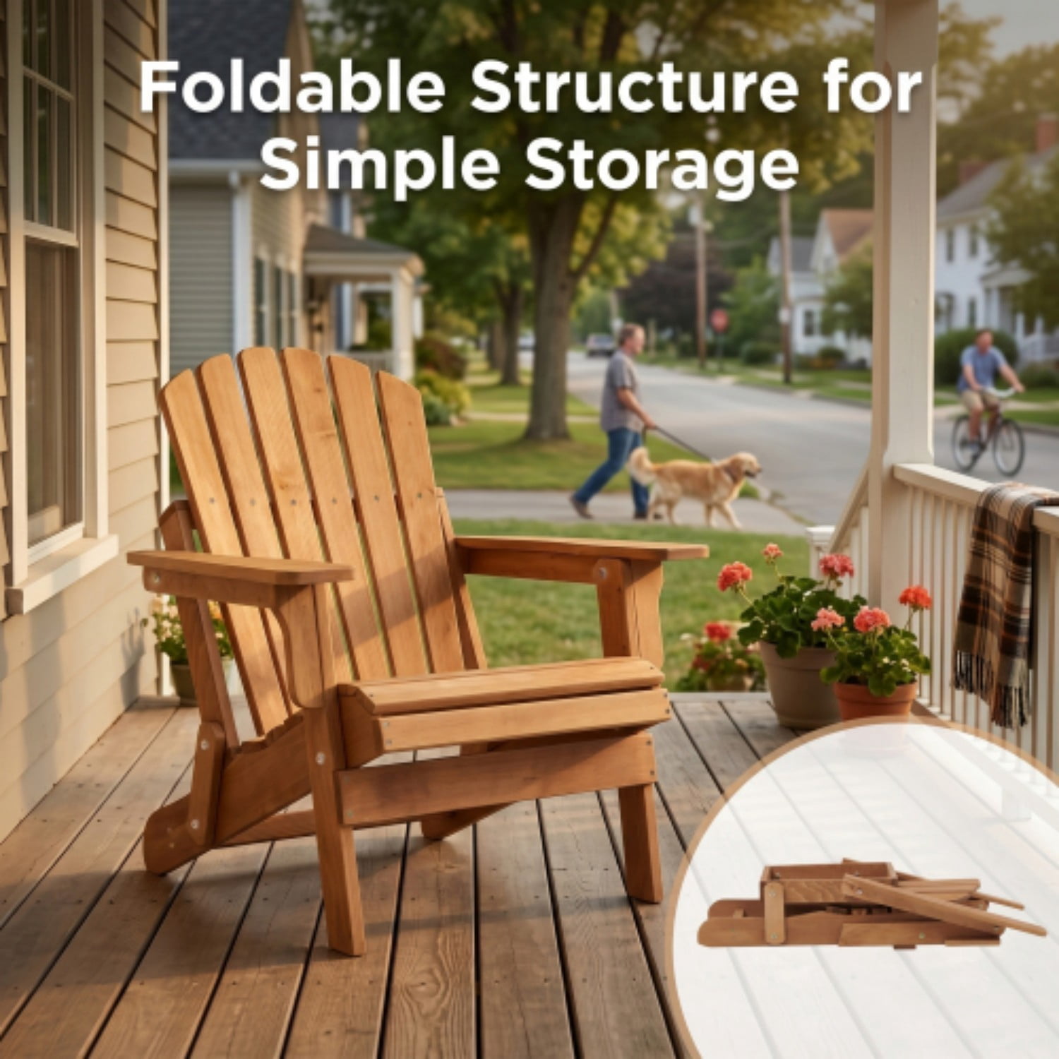 Oversized Adirondack Chair, Wooden Outdoor Folding Patio Chair with Pre-Assembled Backrest & Seat, 330 lb Capacity for Garden, Porch, Pool, Light Brown