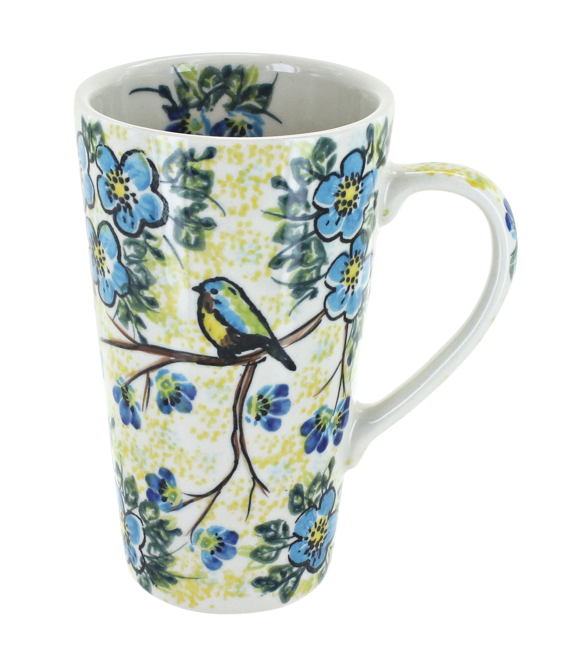 Blue Rose Polish Pottery Mug – Hand-Painted Green Mosaic Design, 6 Oz, Microwave & Dishwasher Safe