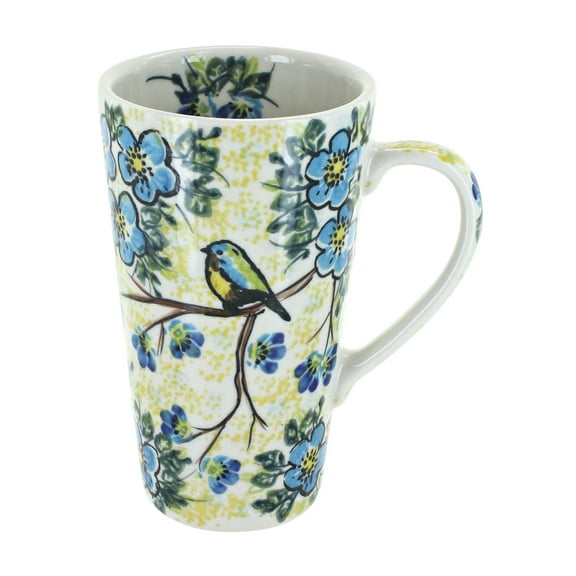 Blue Rose Polish Pottery Bluebird Garden Large Coffee Mug