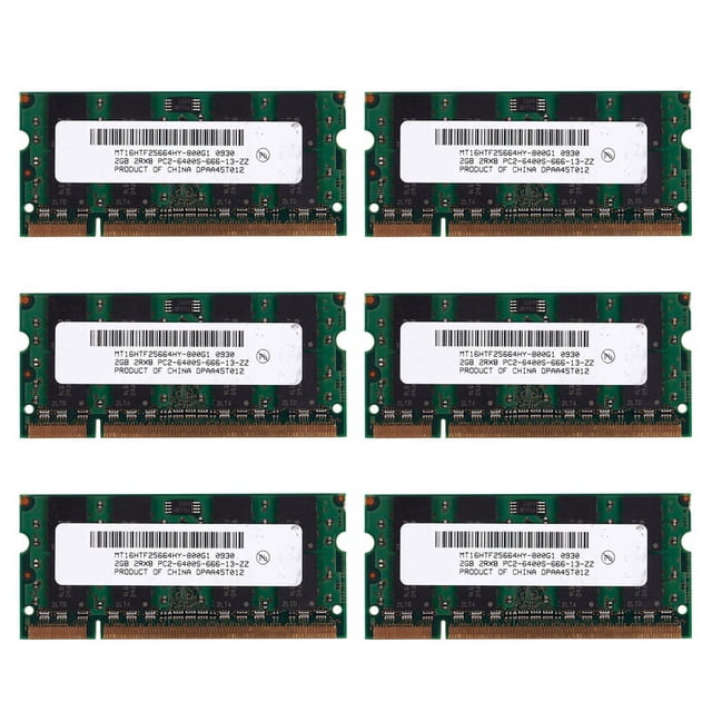 6X 2GB DDR2 PC2-6400 800MHz 200Pin 1.8V Memoria para Computadora Portátil SO-DIMM RAM para Computadora Portátil