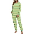 thumbnail image 3 of MGDXOX Women's Double Sided Fleece Pullover Pajama Striped Long Sleeve Loungewear Comfy Thermal Warm Pajamas Outfits Green XL, 3 of 8