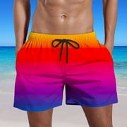 Giftesty Men Swimwear Clearance,Men's Gradient Swim Shorts Summer Quick Dry Pocket Beach Shorts Hawaiian Shorts