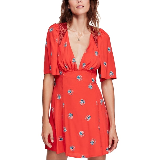 Vestido Mini Free People Mockingbird Mesh Inset Rojo 0