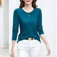 thumbnail image 6 of Ashirexll Long Sleeve Shirts for Women Plus Size Crew Neck Shirts Fall Fashion Basic Layering Slim Soft Thermal Underwear Tops Blue XL, 6 of 8