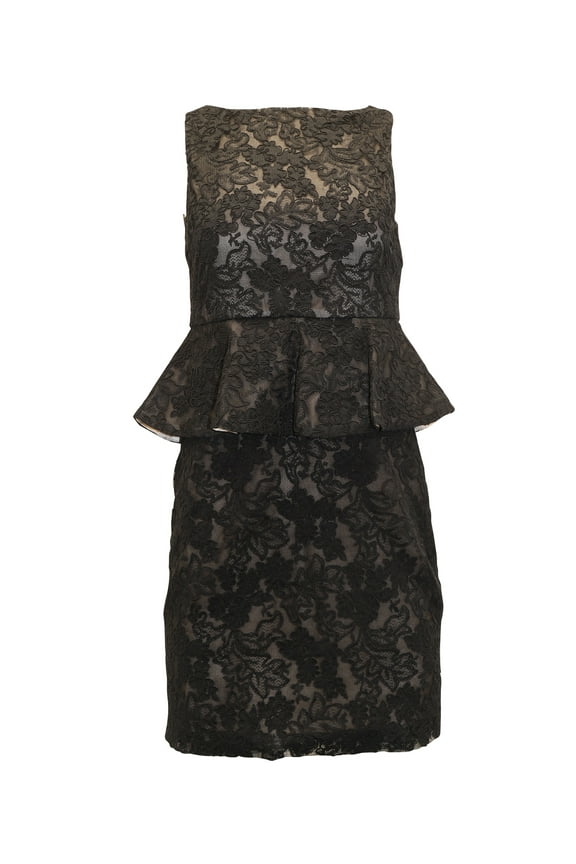 Pre-Owned Alice + Olivia Josephine Lace Peplum Dress in Black Polyester