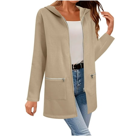 Kaemgyyd Womens Fall Long Jacket Casual Full Zip Fleece Oversized Sweatshirts Winter Coat Warm Outerwear with Pockets S-XXL