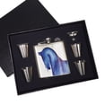 thumbnail image 2 of KuzmarK 6 oz. Stainless Steel Flask Set in Black Presentation Box -  Warmblood Sports Horse in Blue Abstract Horse Art by Denise Every, 2 of 2