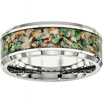 Primal Steel Stainless Steel Polished with Imitation Opal 8mm Men's Ring